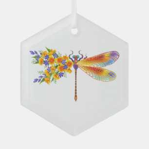 Adorno De Cristal Libélula de Flor Amarilla