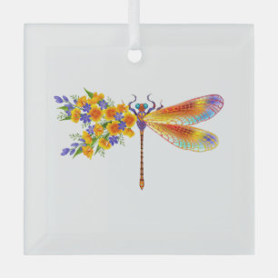 Adorno De Cristal Libélula de Flor Amarilla