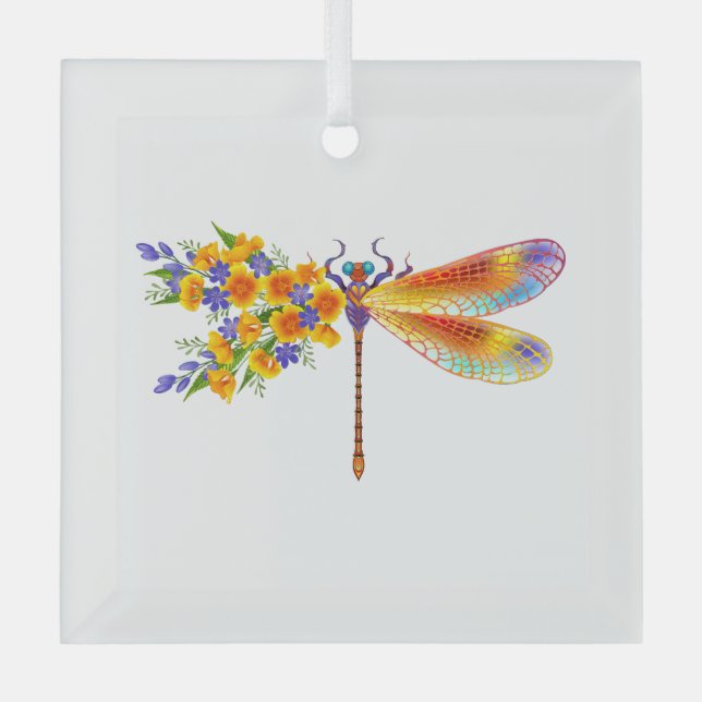 Adorno De Cristal Libélula de Flor Amarilla (Anverso)