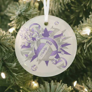Adorno De Cristal lila morado gris volleyballs femeninos y estrellas