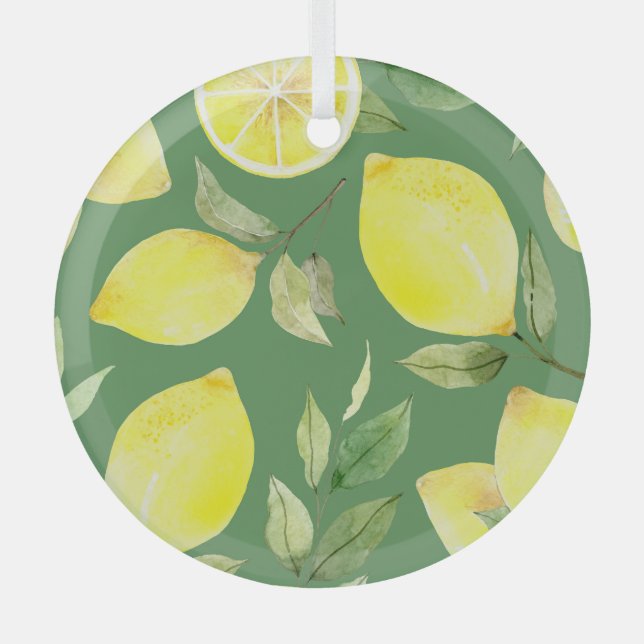 Adorno De Cristal Limón acuarela, patrón de papel tapiz de fruta. (Anverso)