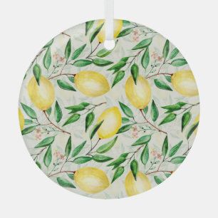 Adorno De Cristal Limones acuarelas, patrón de fruta sin costura.