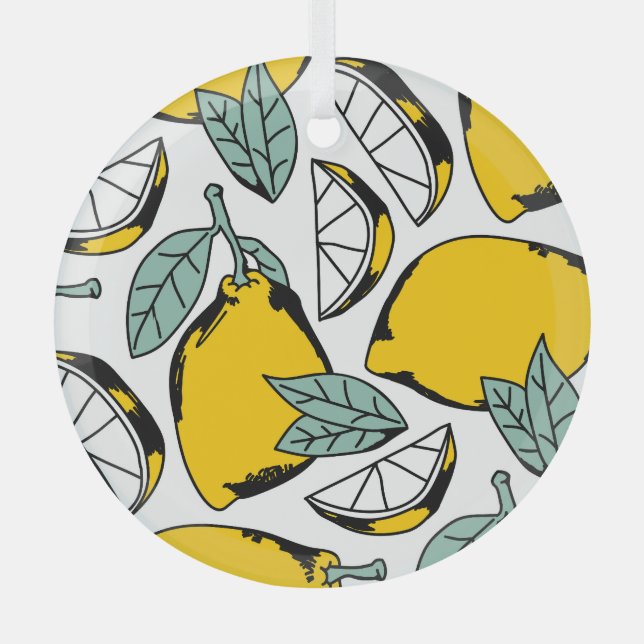 Adorno De Cristal Limones dibujados a mano, patrón vibrante. (Anverso)