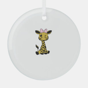 Adorno De Cristal lindo bebé Giraffe con arco rosa