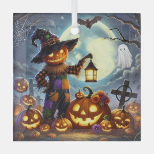 Adorno De Cristal Lindo espantapájaros y calabazas de Halloween capr