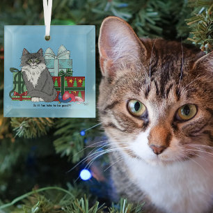 Adorno De Cristal Lindo gatito gris blanco de Navidad regalos azul