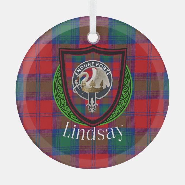 Adorno De Cristal Lindsay Scottish Clan Tartan & Crest (Anverso)