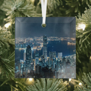 Adorno De Cristal Línea costera Isla de Hong Kong, Asia