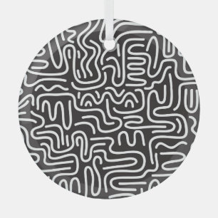Adorno De Cristal Líneas onduladas de Doodle retro: Monocromo