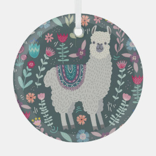 Adorno De Cristal Llama floral: Doodles pintados a mano