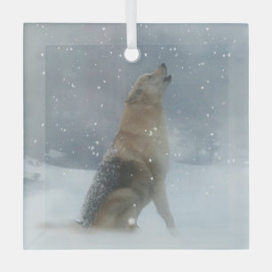 Adorno De Cristal Lobo de vacaciones y Nieve Howling