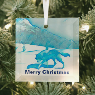 Adorno De Cristal Lobo solitario en invierno