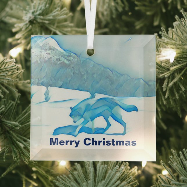 Adorno De Cristal Lobo solitario en invierno (in situ)