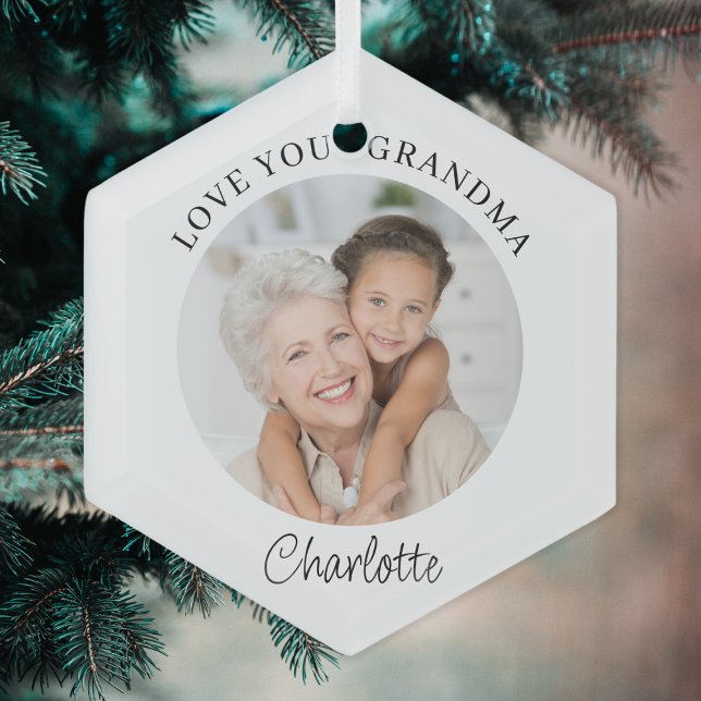 Adorno De Cristal Love You Grandma Keepsake Photo  Ceramic Ornament (Subido por el creador)