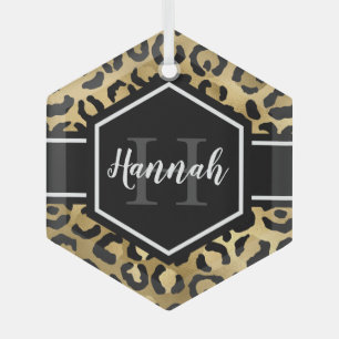 Adorno De Cristal Lugares de leopardo negro oro Monograma