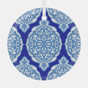 Adorno De Cristal Lujoso decorado en blanco y azul turco.