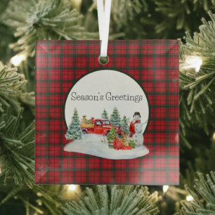 Adorno De Cristal MacDonald de Isles Red Modern Scottish Tartán