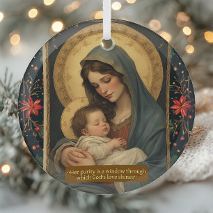 Adorno De Cristal Madonna y Niño Gracia Eterna Minimalista Vintage