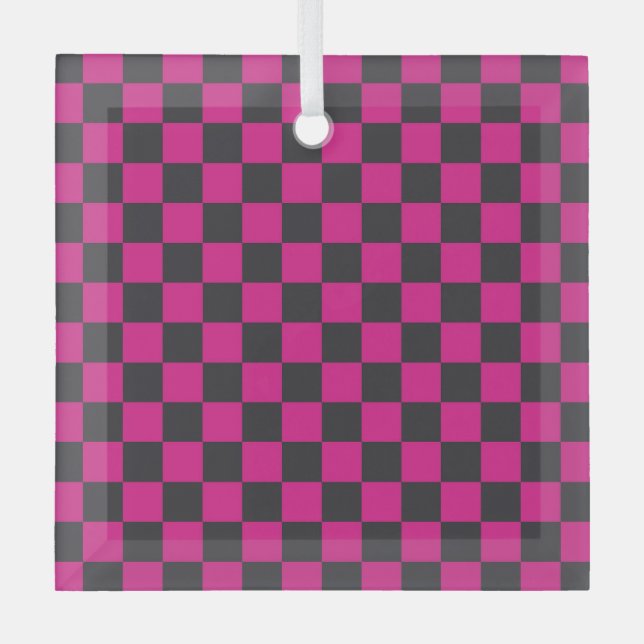 Adorno De Cristal Magenta and smoke checkerboard pattern (Anverso)
