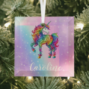 Adorno De Cristal Magia de unicornio colorido personalizada