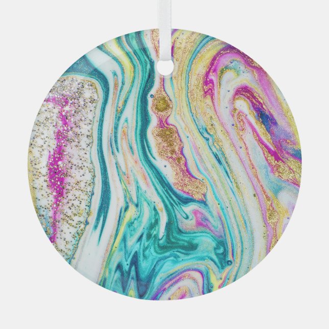 Adorno De Cristal Mágica Marbling: Diseño de pinturas metálicas. (Anverso)