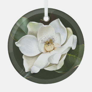 Adorno De Cristal Magnolia blanca cierra fondo verde