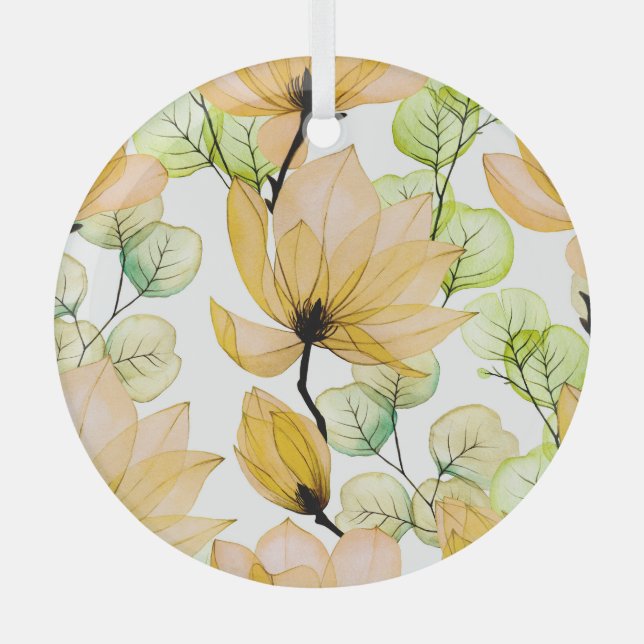 Adorno De Cristal Magnolia Eucalyptus: Impresión Seamless de Acuarel (Anverso)