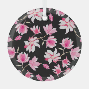 Adorno De Cristal Magnolia romántica: acuarela negra