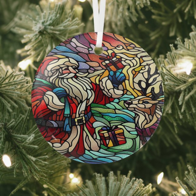 Adorno De Cristal Majestic Sed Glass Santa y Reindeer (in situ)