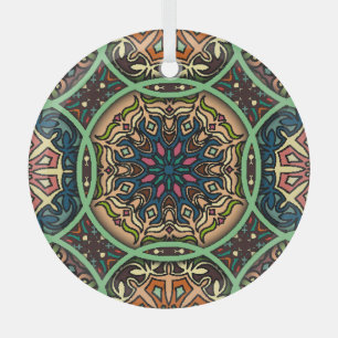Adorno De Cristal Mandala colorida: Mano floral vintage dibujada