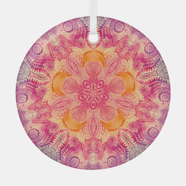 Adorno De Cristal Mandala: diseño de acuarela redonda (Anverso)