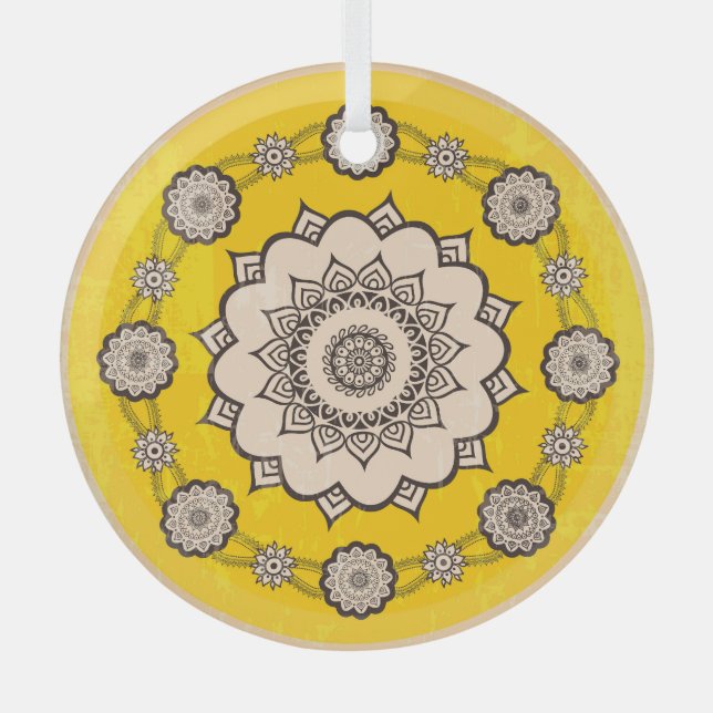 Adorno De Cristal Mandala Ornamental: Diseño de estilo étnico. (Anverso)