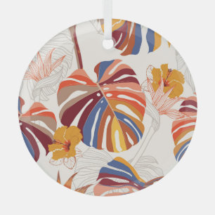 Adorno De Cristal Mano floral tropical brillante dibujada