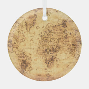 Adorno De Cristal Mapa del Viejo Mundo: Vintage del pergamino mancha