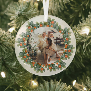 Adorno De Cristal Marco de foto Wreath personalizado de los navidade
