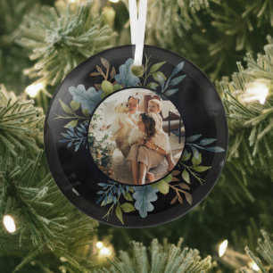 Adorno De Cristal Marco de foto Wreath personalizado de los navidade