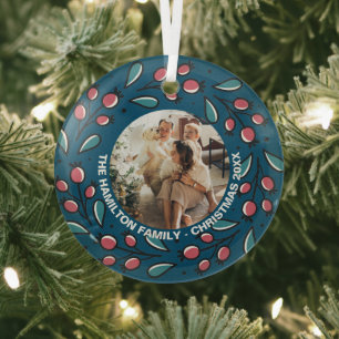 Adorno De Cristal Marco de foto Wreath personalizado de los navidade