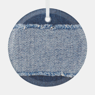 Adorno De Cristal Marco de jeans azules de denim con bordes.