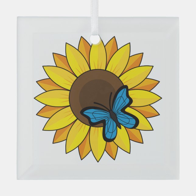 Adorno De Cristal Mariposa azul y girasol (Anverso)