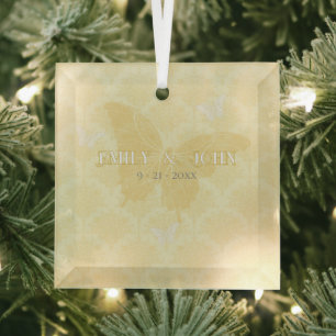 Adorno De Cristal Mariposas amarillas y blancas Country Wedding