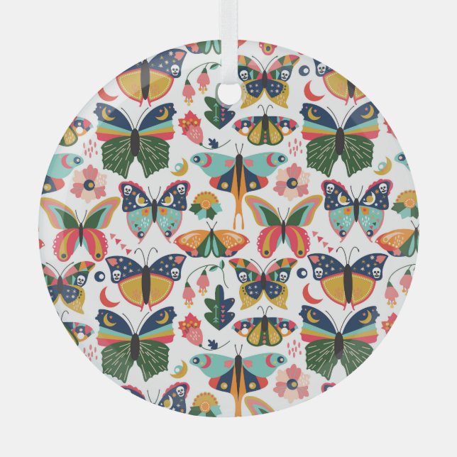 Adorno De Cristal Mariposas Boho: Patrón de papel tapiz sin costura. (Anverso)