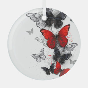 Adorno De Cristal Mariposas Morpho voladoras negras y rojas