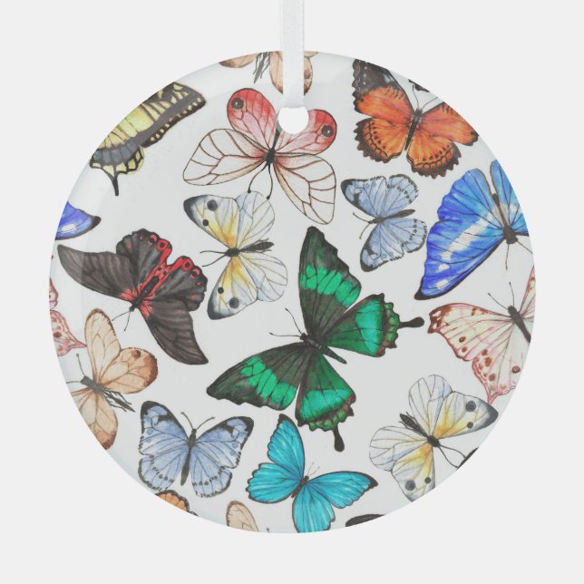 Adorno De Cristal Mariposas tropicales: acuarela colorida. (Anverso)