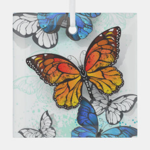 Adorno De Cristal Mariposas voladoras Morpho y Monarca