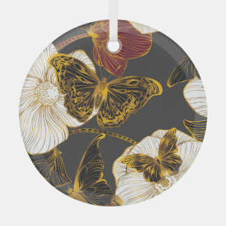 Adorno De Cristal Mariposas y flores: Patrón de Boho de primavera