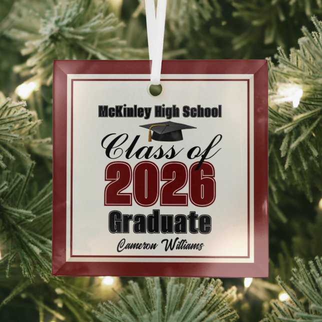Adorno De Cristal Maroon Class of 2026 Graduation Custom Christmas (in situ)