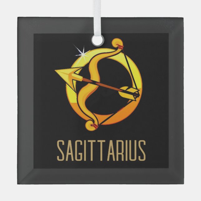 Adorno De Cristal Marrón y oro Sagittarius zodiac signo negro (Anverso)