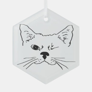 Adorno De Cristal Mascota de dibujo de línea de gatos de Winter lind
