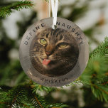 Adorno De Cristal Mascota divertida define Navidades traviesos fotog<br><div class="desc">Divertido Mascota Navidades de fotografía Glass Ornament. Funciones de diseño,  una imagen de su perro o gato,  un general,  el texto 'DEFINE NAUGHTY' y el nombre del mascota. Hace un maravilloso regalo de mantenimiento.</div>