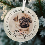 Adorno De Cristal Mascota Mi Primera Navidad En Forever Home Modern<br><div class="desc">El diseño se compone de tipografía moderna con fuente sans serif y serif. Añada una foto personalizado de un mascota adoptado y del año.</div>